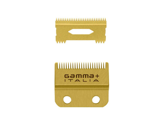 Gamma+ Fixed Gold Titanium Fade Blade with Moving Gold Titanium Slim Tooth Cutter Clipper Blade Set
