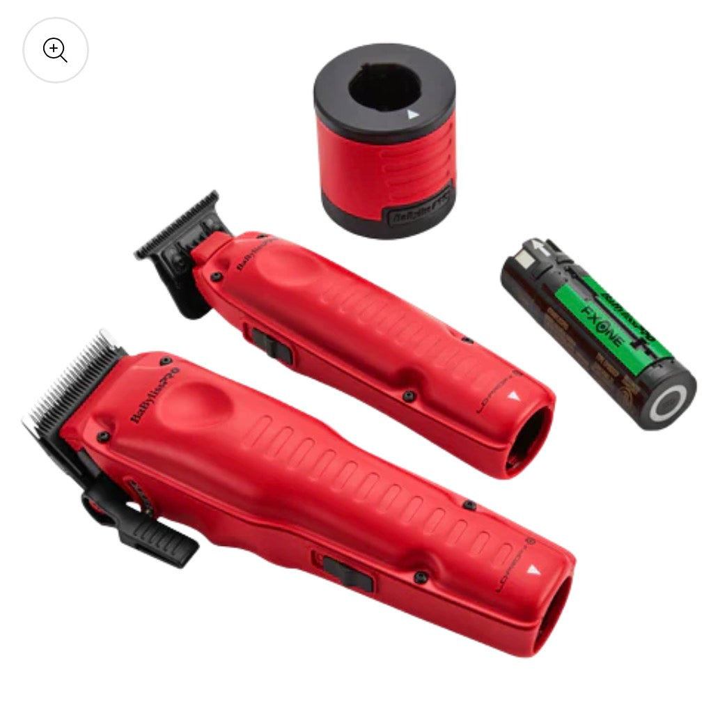 BaBylissPRO FXONE LO‑PRO Matte Red Combo (FX129MRPK) – Cordless Clipper & Trimmer with Boosted Battery & Matching Charging Base