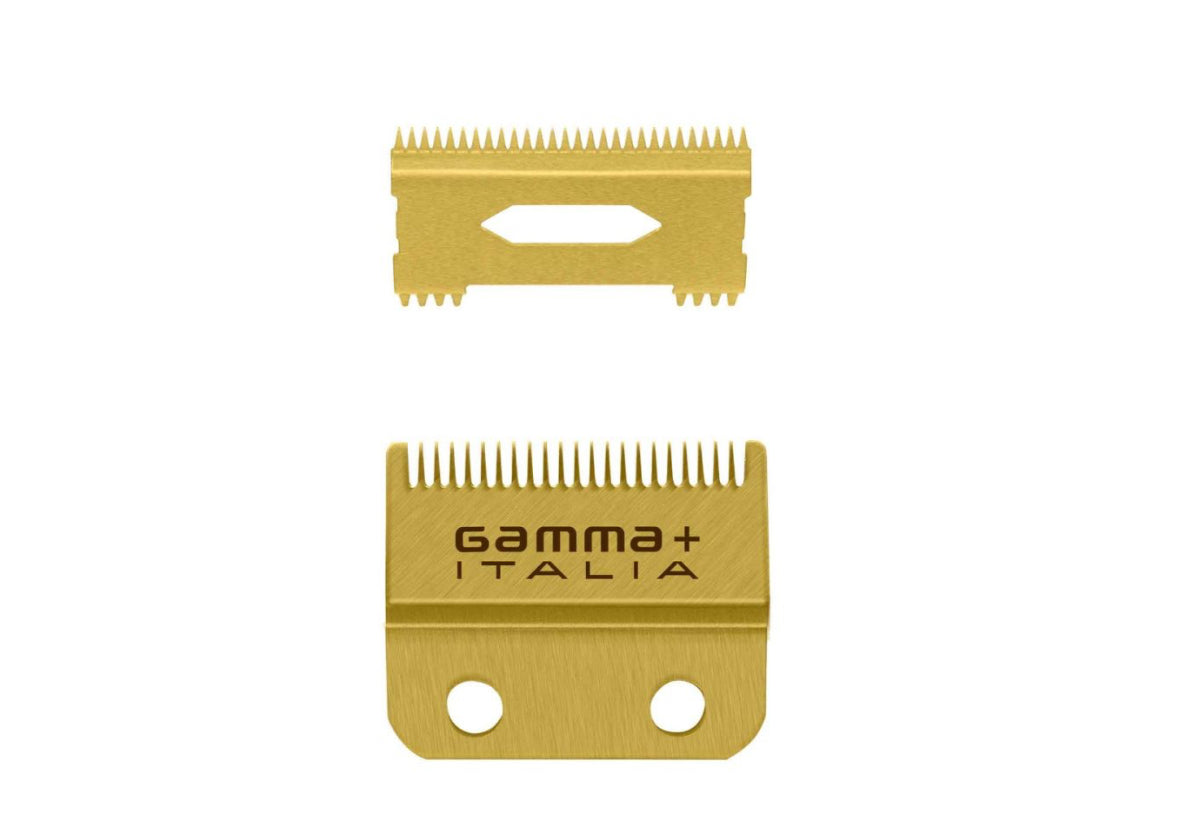 Gamma+ Fixed Gold Titanium Fade Blade with Moving Gold Titanium Slim Tooth Cutter Clipper Blade Set
