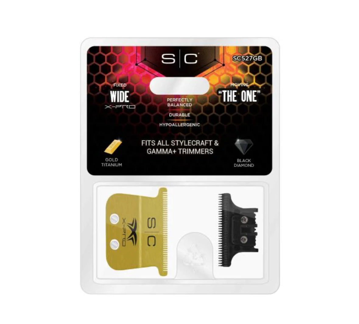 Stylecraft Fixed X-Pro Gold Titanium Wide Trimmer Blade With Black Diamond Carbon DLC Blades