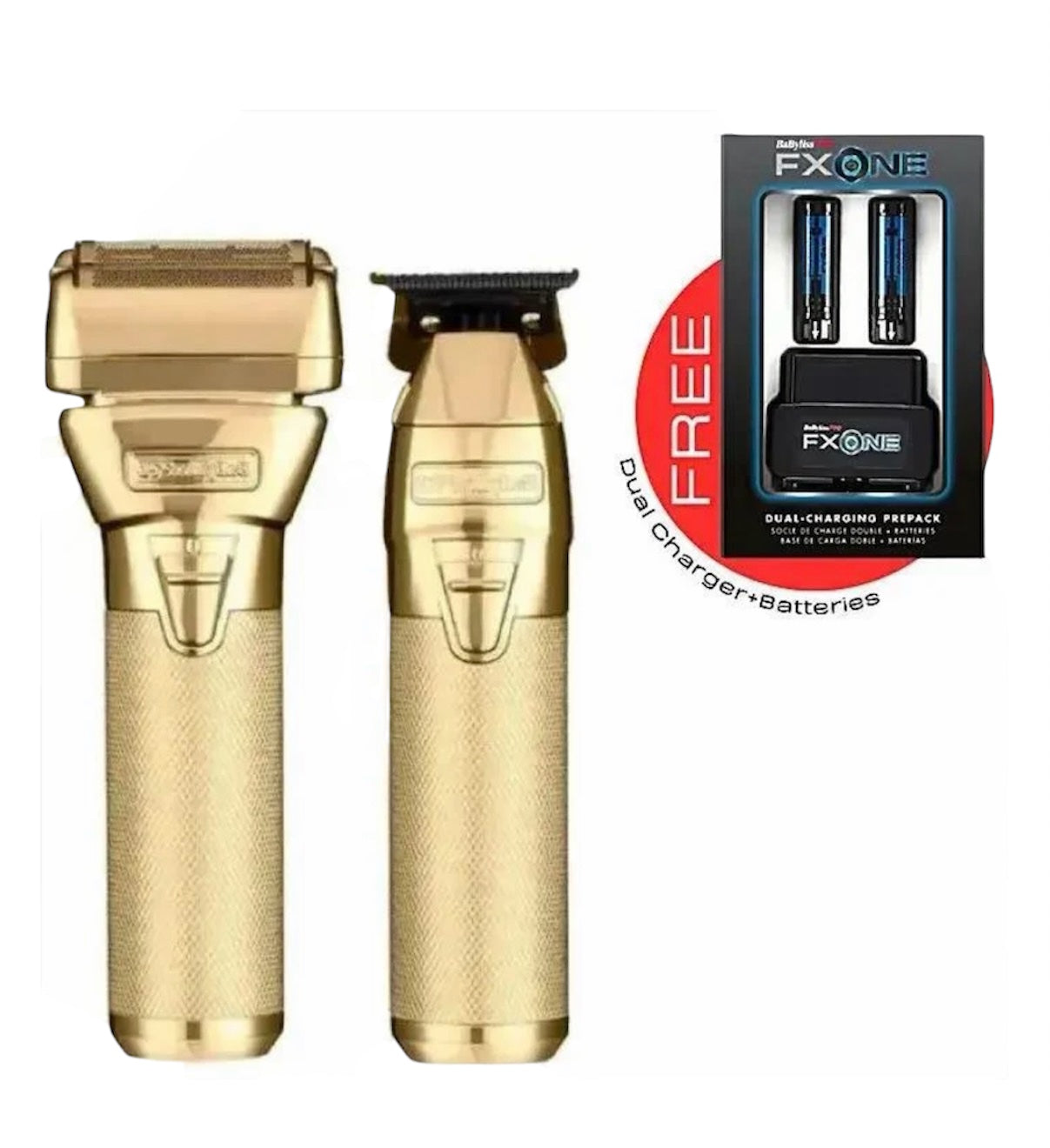 BaBylissPRO FXONE GoldFX TRIMMER & DOUBLE FOIL SHAVER PREPACK (Free Dual Charger)
